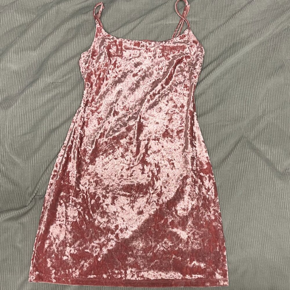 Short Pink Velvet Velour Dress, Forever 21, Size XS